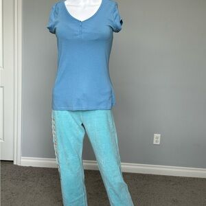 Light Blue Short Sleeve Top and Pants Set